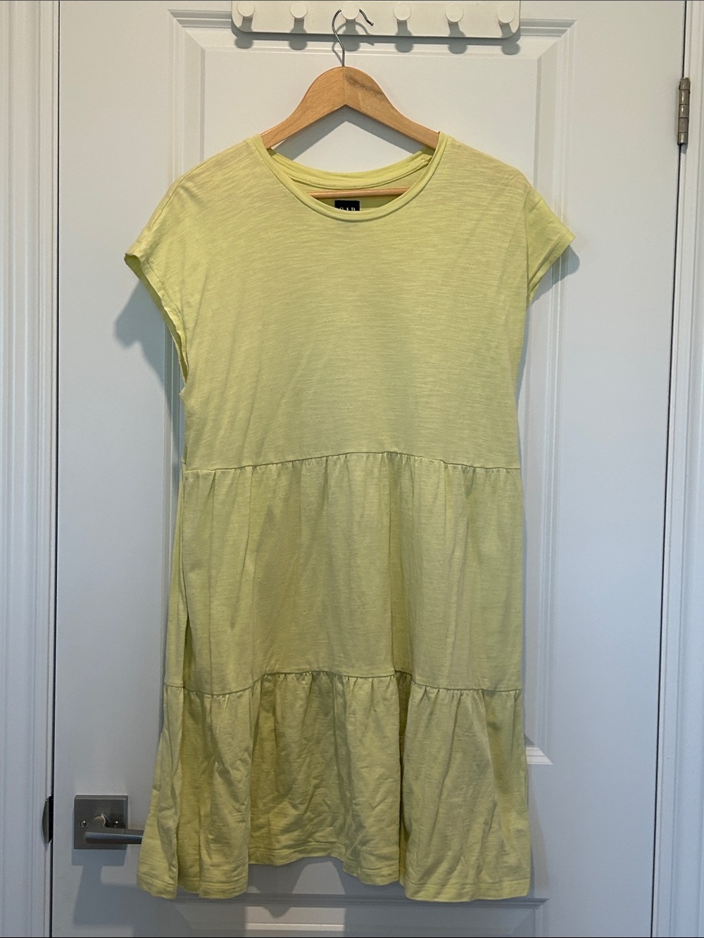 Light Yellow Tiered Cotton Tee Dress
